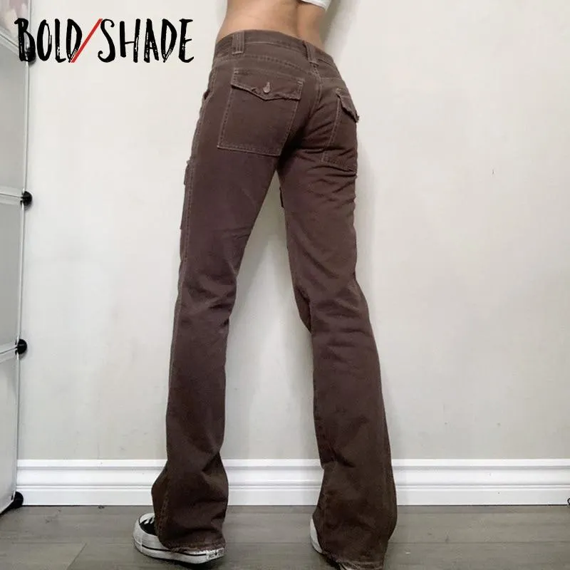 Bold Shade Unicolor Y2K Straight Jeans Fairy Grunge Fashion Low Waist Denim Pants Pockets Vintage Skinny Casual Pants Fall 2021