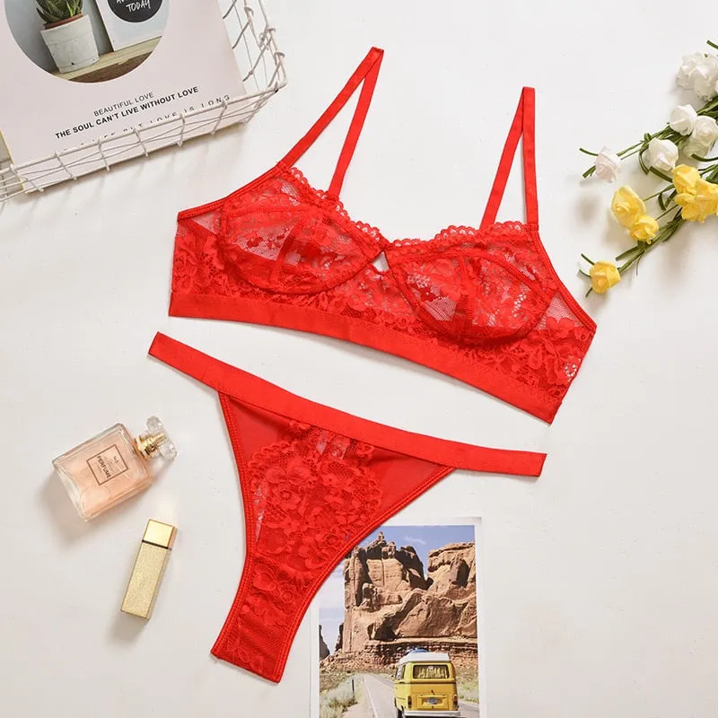 Yimunancy 2-piece Bra Set Women Transparent Lingerie Sexy Bra +panty 2021 Ladies Lingerie Set