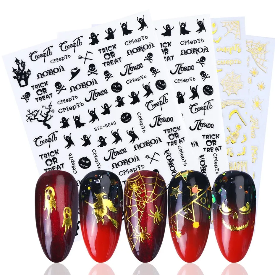 Nail Stickers Back Glue Multiple colors Hallowmas Designs Nail Decal Decoration Tips For Beauty Salons-Nail Inspo