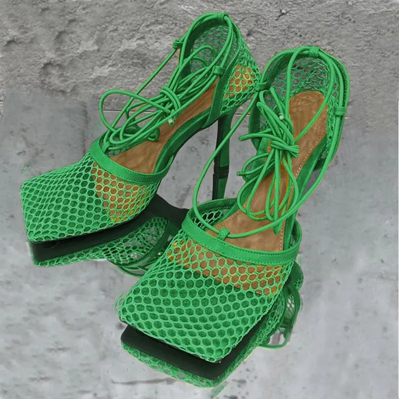 Star style Women Pumps Sexy Ankle strap Thin High heels Gladiator Pumps Sandals Fashion Square toe Spring Summer Ladies Shoes