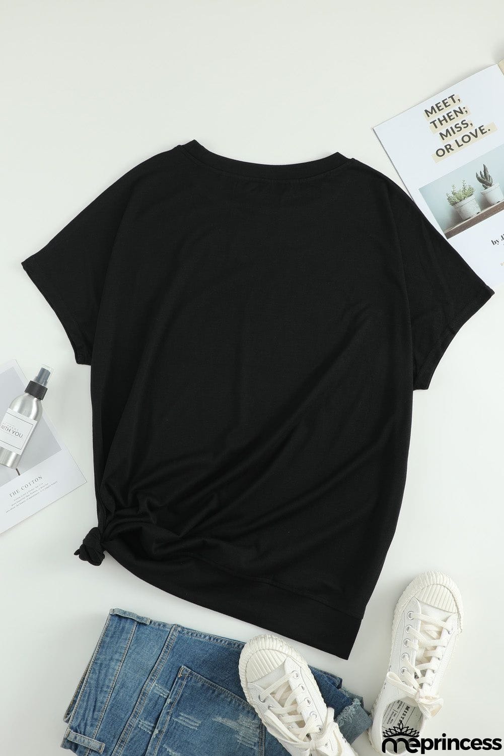 Round Neck Short Sleeve Solid Color Tee