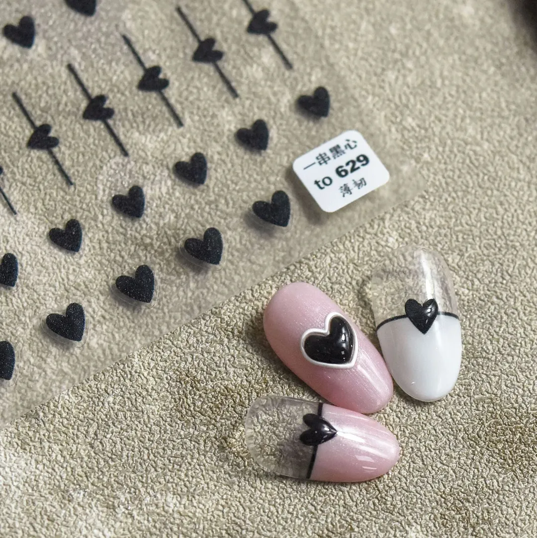 Beautizon Black and Red Hearts High Quality 3D Engraved Nail Stickers Nail Art Decorations Nail Decals Design-Nail Inspo