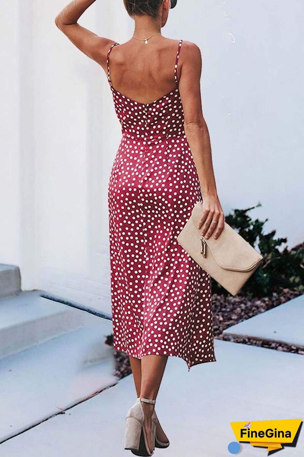 Print Floral Dot V Neck Dress