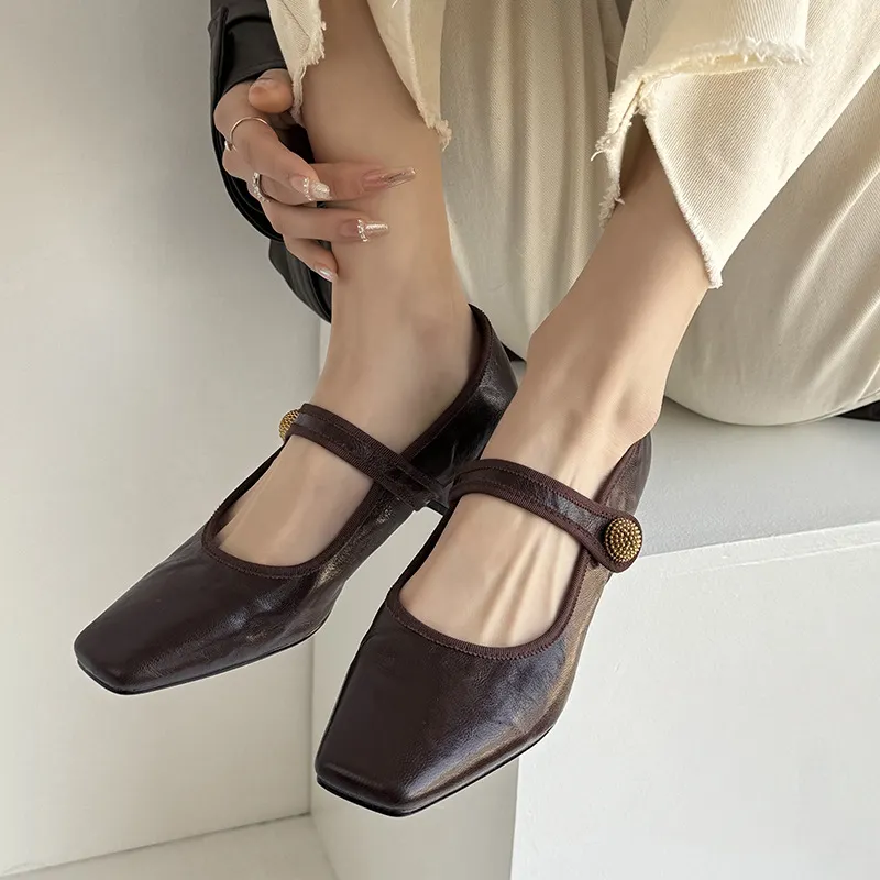 Churchf Churchf Version ~ French Mary Jane Shoes Female 2024 Autumn Retro Wind Shallow One Word With Single Shoe Thick