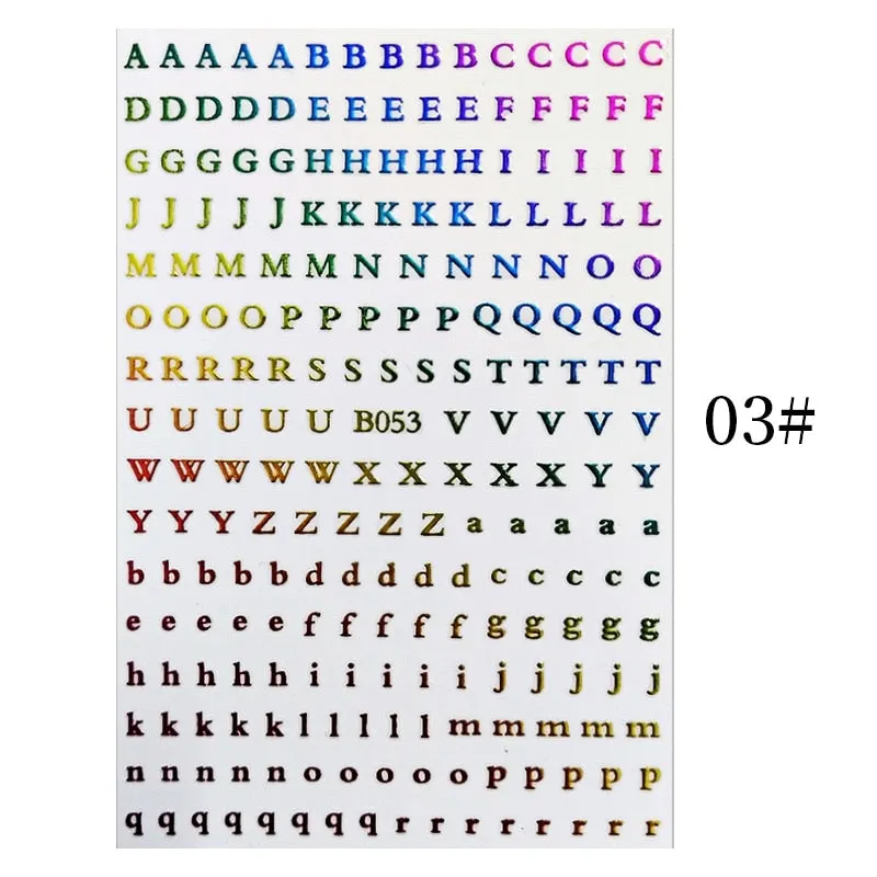 English Letter Design 3D Nail Stickers Iridescent Geometrics Gold Stars Moon Transfer Nail Art Sliders Decoration Accessories