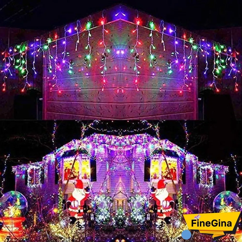 Christmas Garland 400LED Curtain Icicle String Lights Wedding Mariage Decoration Xmas Navidad Garland LED Light Strip Garden Street Mall Eaves Outdoor Decorative Fairy Light 2 Style