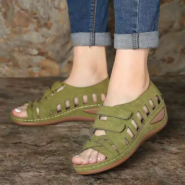 Qengg Qengg Large-Size Slope And Fish Mouth Sandals Women Hollow Magic Sticker Hole Shoes Women's Shoes Batch