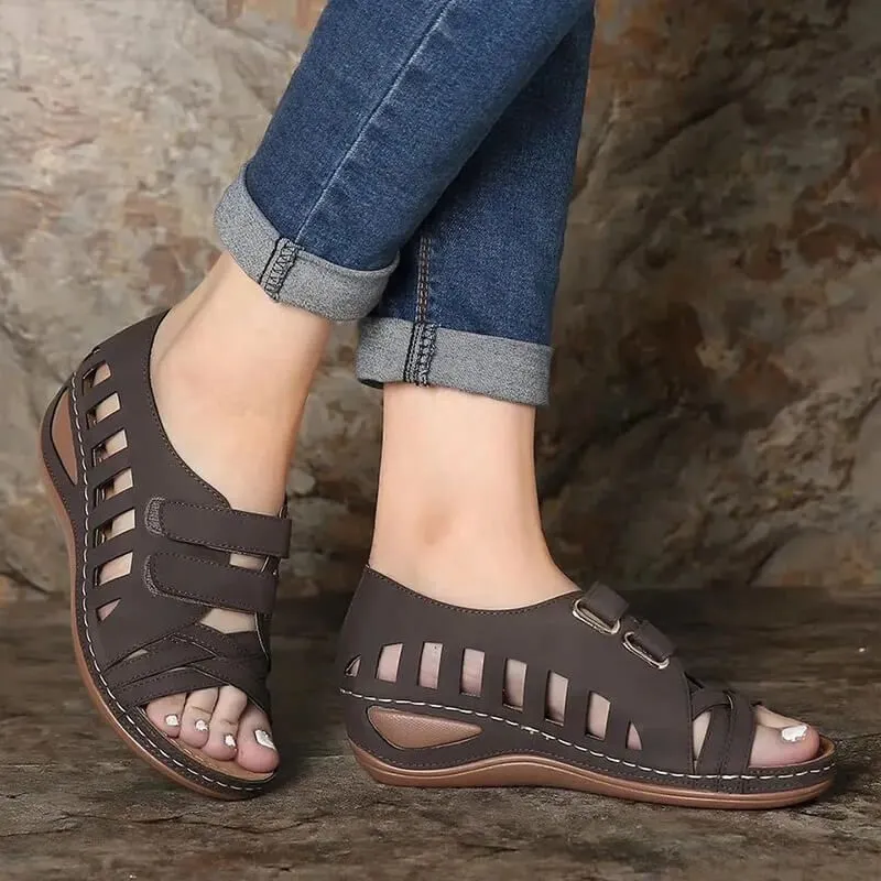 Qengg Qengg Large-Size Slope And Fish Mouth Sandals Women Hollow Magic Sticker Hole Shoes Women's Shoes Batch