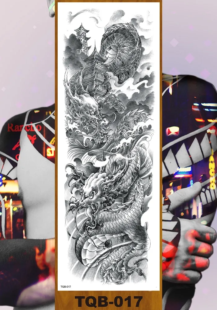 Full Flower Arm Temporary Tattoo Sticker Man Woman Girl Body Sexy Fake Tatoo Pterodactyl Bodhisattva Monkey King Phoenix Nirvana