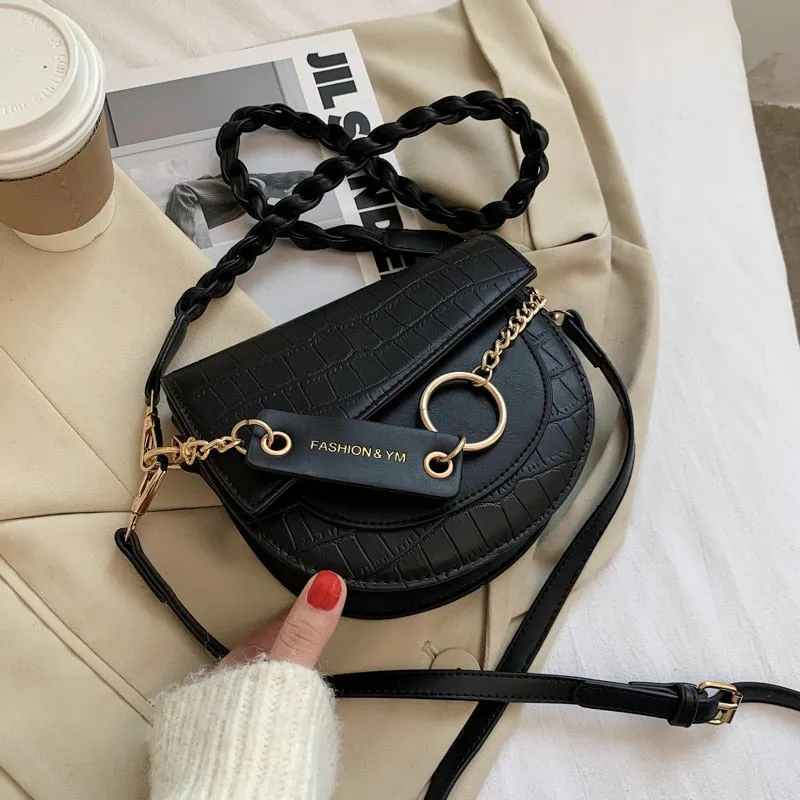 էѧӧܧ Stone Pattern Small Saddle Bags For Women 2020 winter Lady Travel Crossbody Shoulder Bags Female Handbags and Purses