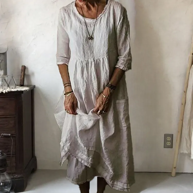 Casual Loose Round Neck Solid Maxi Dress