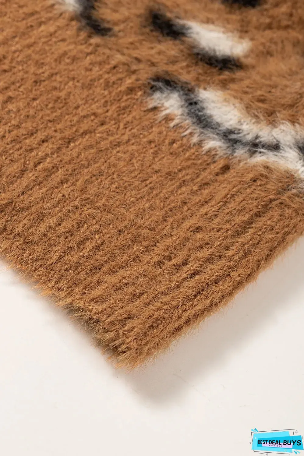 Brown Leopard Print Fur Cardigan