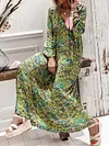 Floral-Print Long Sleeves Loose Bohemia Maxi Dress