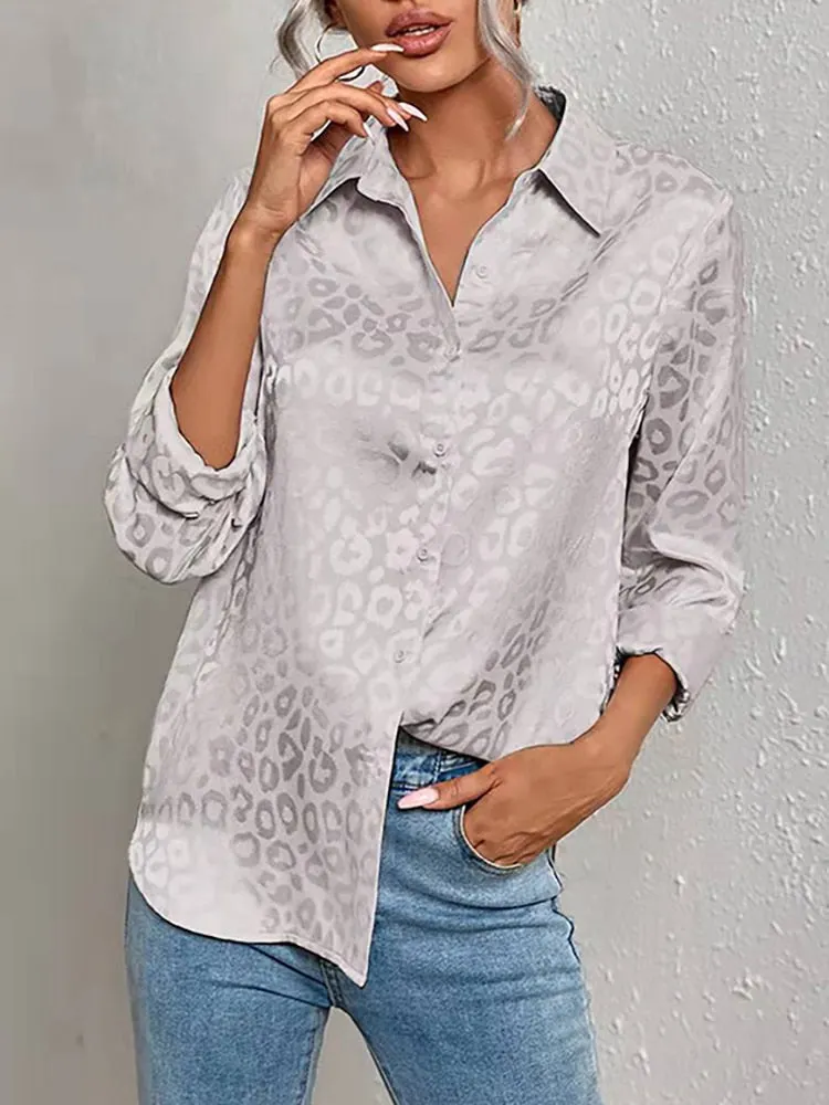 Back to school  Women Leopard Print Luxury Blouse Spring Summer Long Sleeve Lapen Vintage Button Up Shirt Office Lady Satin Tunics Harajuku Top