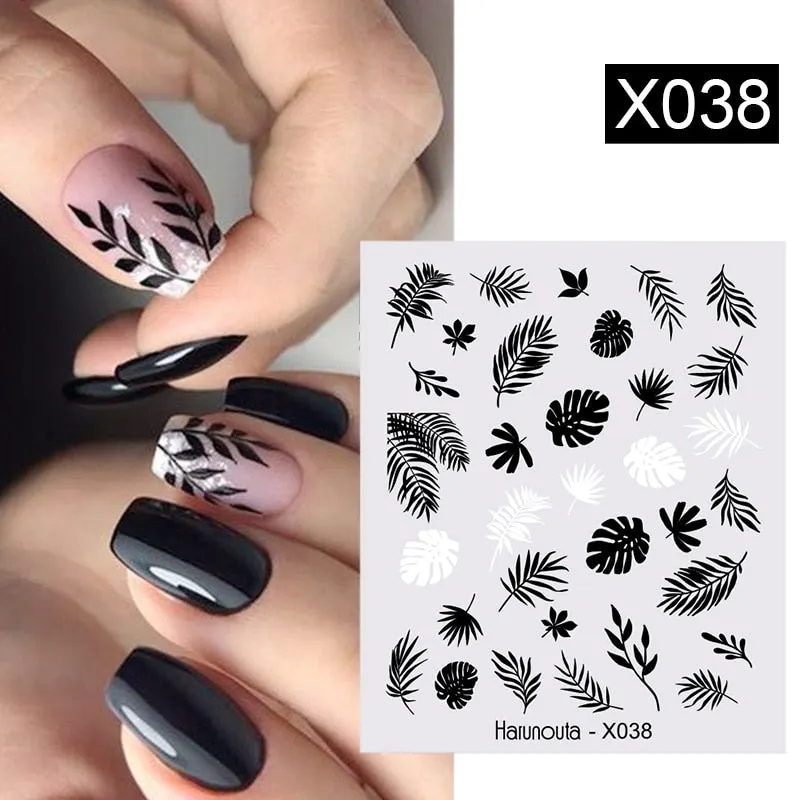 Harunouta Water Decals Ink Blooming Flower Leaves Transfer Nail Stickers Butterfly Love Heart Design Slider Watermark Decoration-Nail Inspo