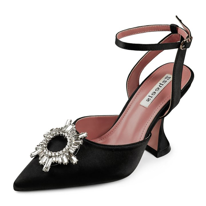 Zzheels Women's High Heel Crystal Slingback Pumps Pointed Toe Strappy Sandals for Party Dating