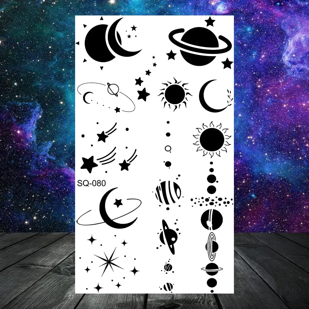3D Universe Planet Temporary Tattoos For Women Adult Kids Girl Lotus Moon Outer Space Fake Tattoo Neck Arm Hands Small Tatoos