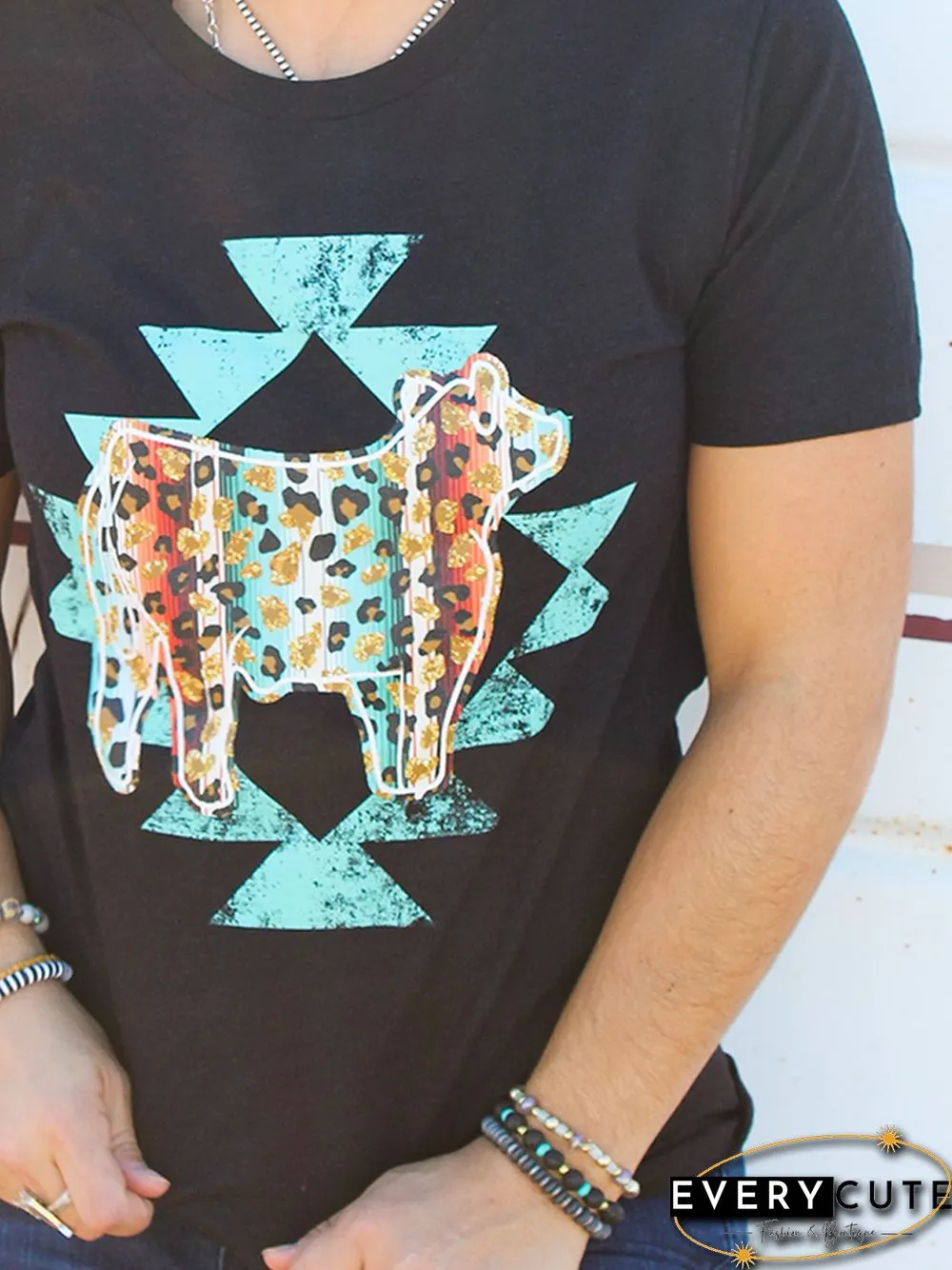 Geometric Short Sleeve Crew Neck T-shirt