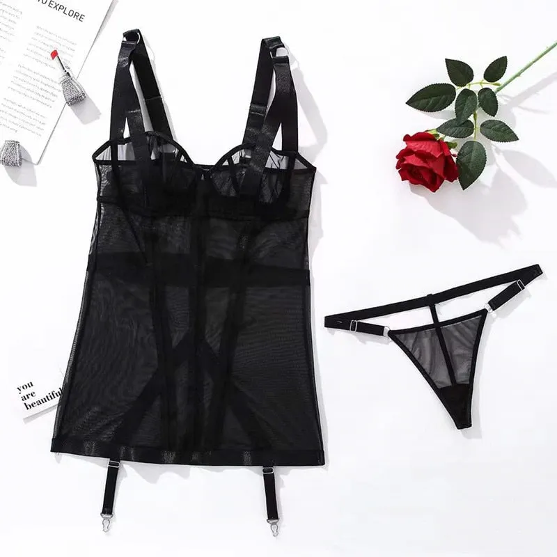 MIRABELLE Erotic Lingerie Mesh Sexy Underwear See Through Body Bandage Bodysuit Women Exotic Costumes Porn Sexy Bottom Whore
