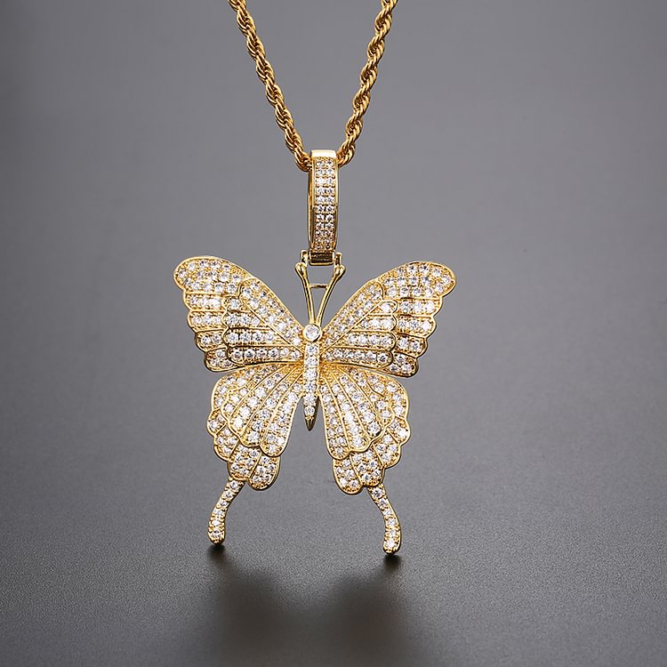 Iced Out Butterfly Pendants Hip Hop Bling Bling