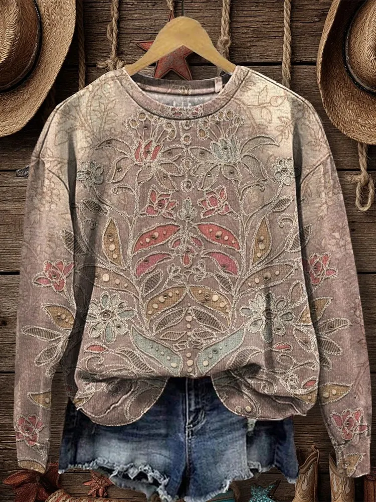Women's Retro Western Print Sweatshirt 