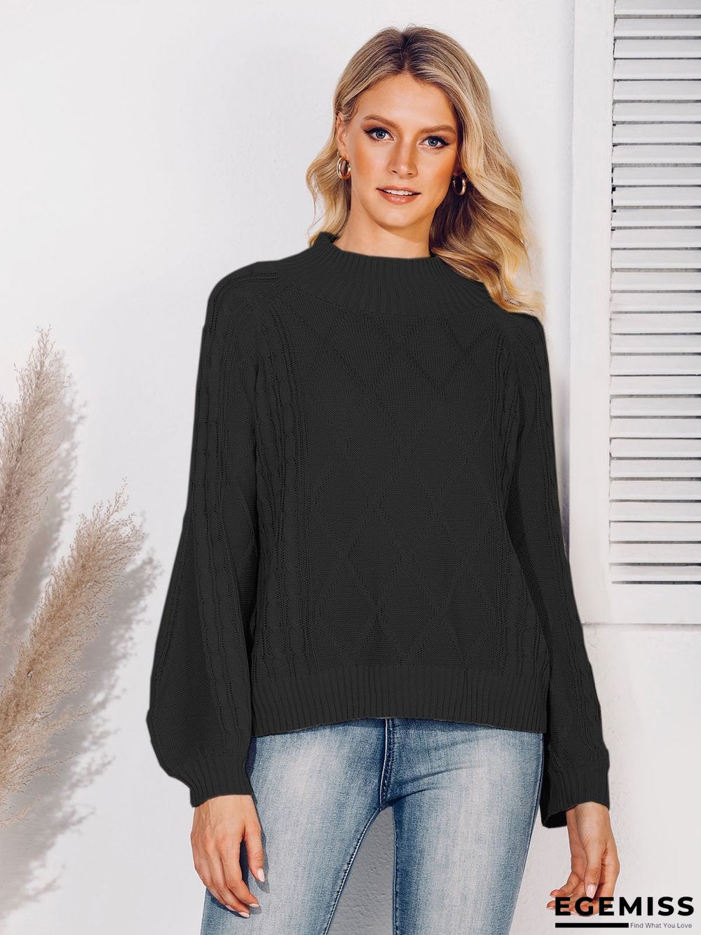 Balloon Sleeve Solid Sweater | EGEMISS