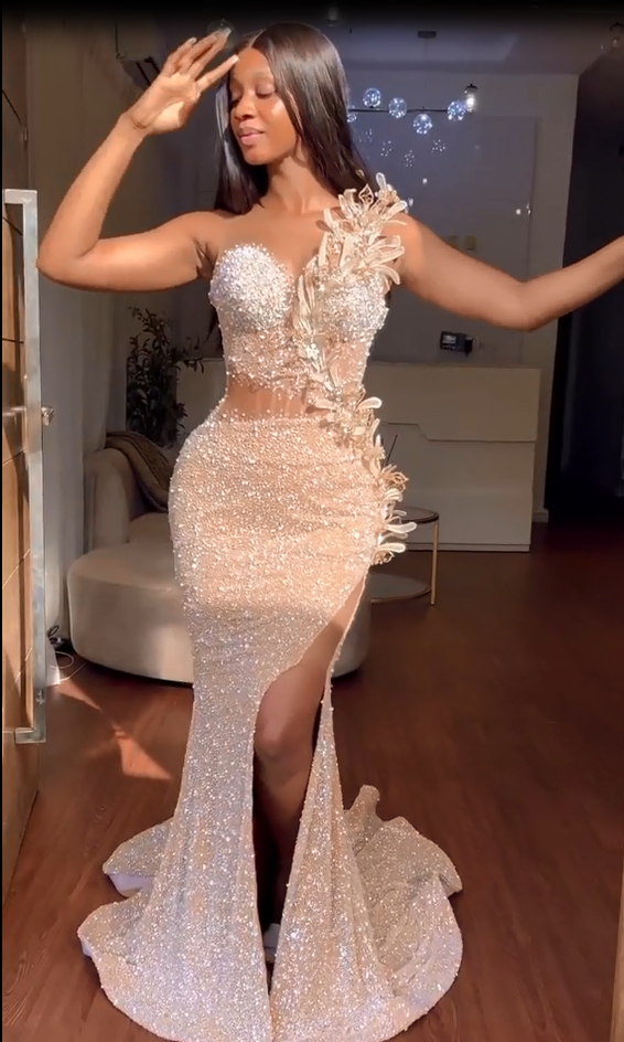 open lace back dress Ashley Lauren 11822 Beaded Sequin Prom Dress Pageant Gown 10 / Ivory/Multi main image 1