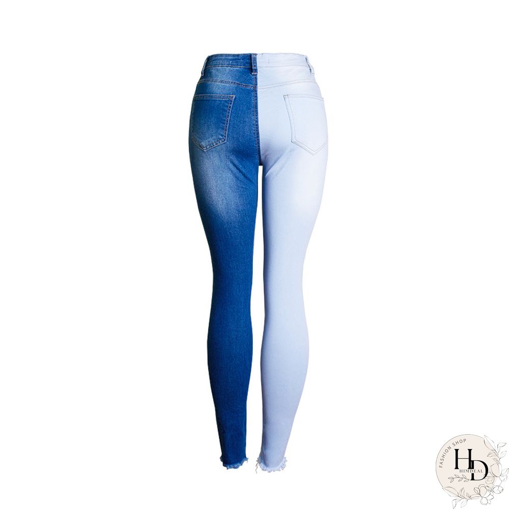 Fashion-Spring And Summer Hot Selling Small Leg Pants Broken Holes Stretch Slim Body Patchwork Color Pencil Pants Woman