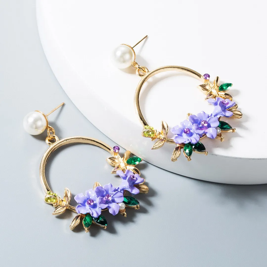Dvacaman Bohemian Cute Long Double Layer Flower Statement Drop Earrings Women Summer Beach Party Metal Pendant Earrings Jewelry