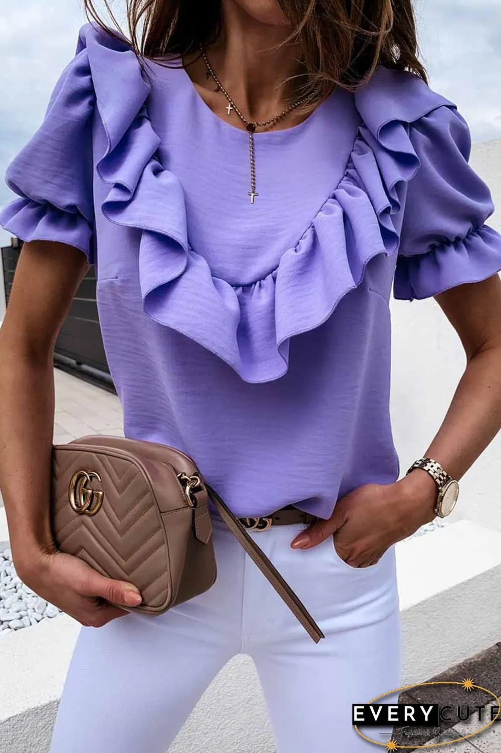 Ruffled Loose Short Sleeves Tops