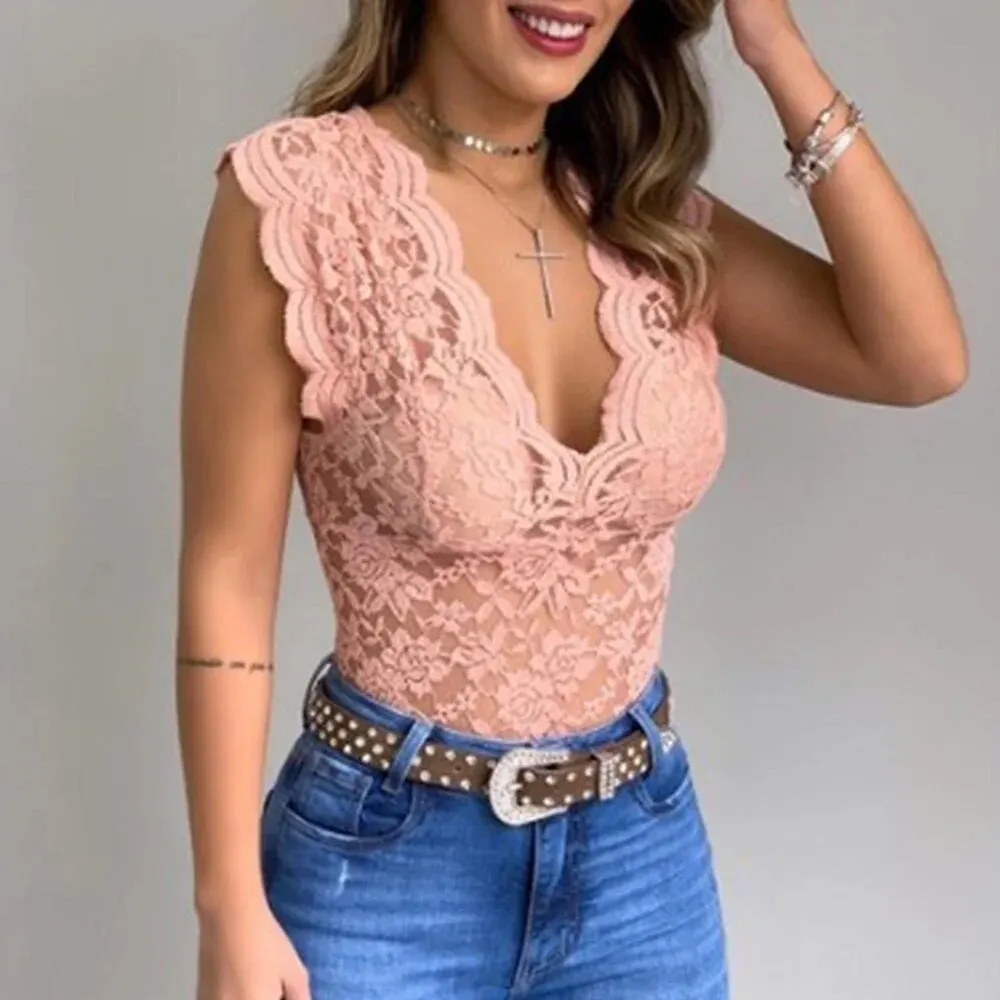 Athvotar Womens V Neck Sexy Lace Casual Vest Tank Tops Ladies Slim Fit Sleeveless Stretch Shirt High Quality Clothing 2023