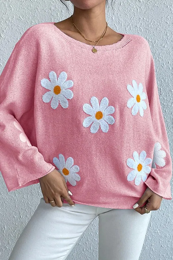 Athvotar Athvotar Embroidered Flower Women's Clothing 2025 New Loose One-Word Shoulder Jacket Sweater