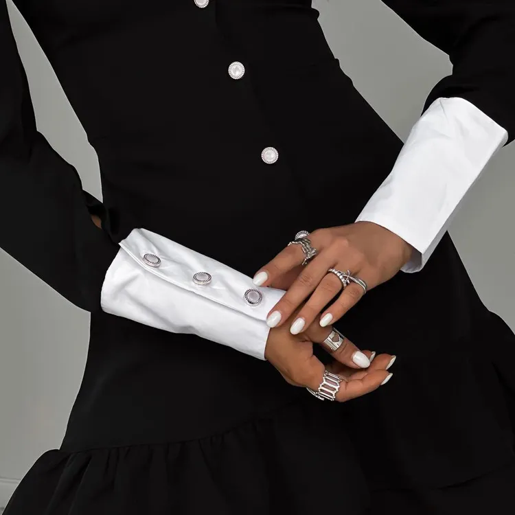 Churchf Churchf Wind 2023 Spring And Autumn New French Little Black Dress Fashion Color Lapel Show Thin Wrap Hip Dress Women
