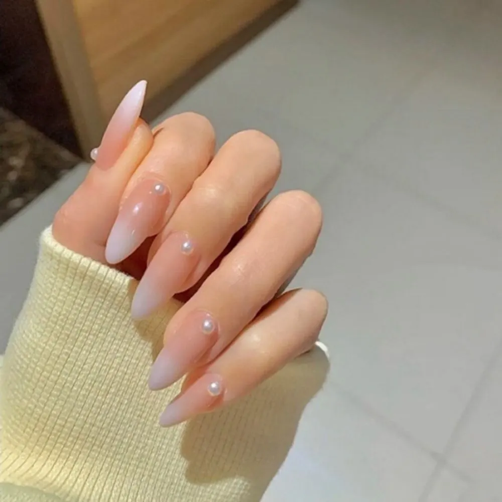 24pcs Gradient Color False Nails With press Glue Type Long Paragraph Fashion Manicure Patch Full Cover Wearable Coffin Fake Nail-Nail Inspo