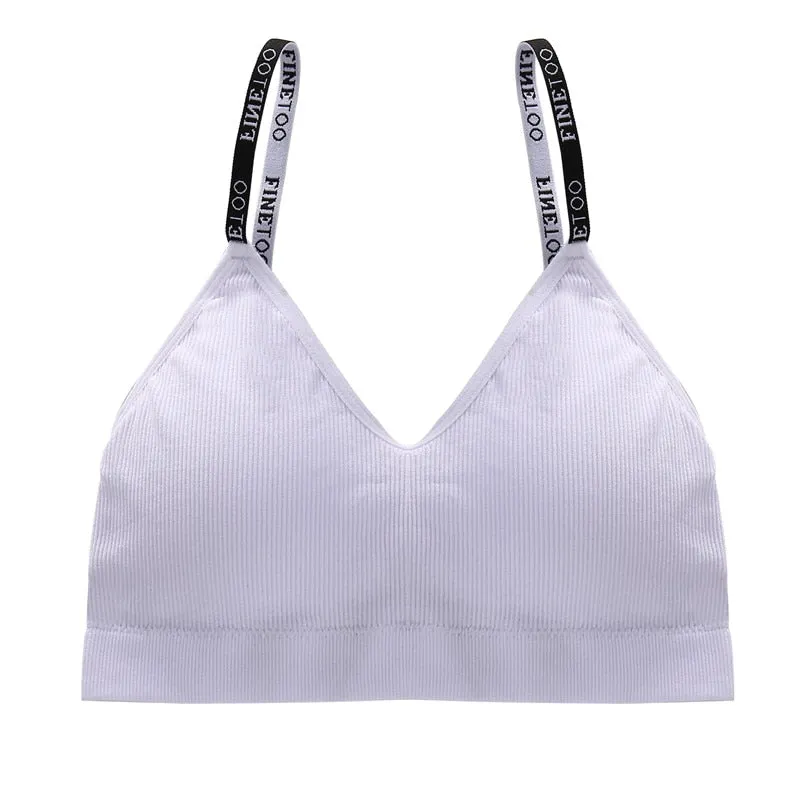 FINETOO Women Seamless Gathering Bralette Push Up Bra Sexy Girls Letter Strap Bralette Wireless Brassiere Female Intimates M-2XL