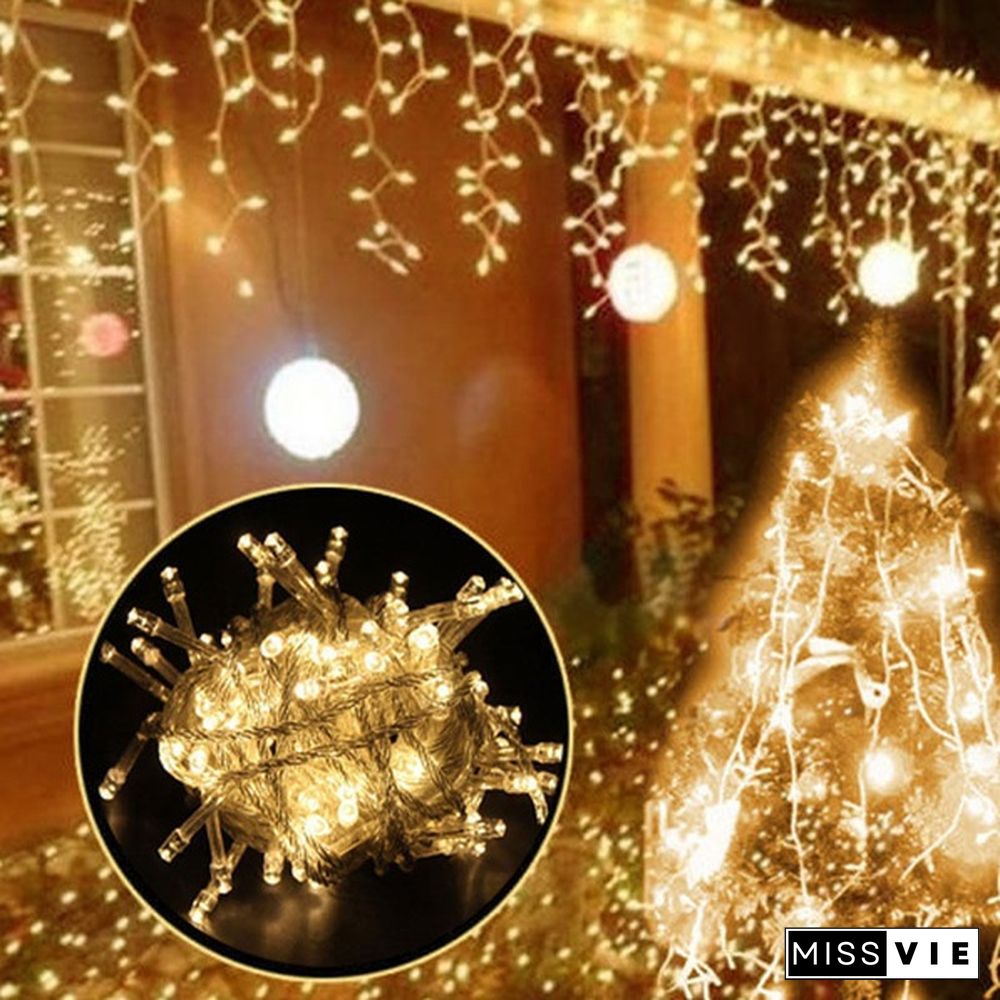 New Droop Curtain Icicle String Light 100LED 10M Christmas/Wedding/Party Decoration Lights Garland AC 110V 220V Outdoor Waterproof Led Lamp 4 Colors