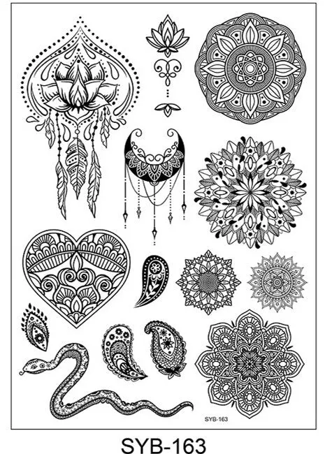 18 Kinds Women Temporary Tattoo Black Mandala Flowers Tattoos Sticker Body Art Waterproof Disposable tatouage temporaire