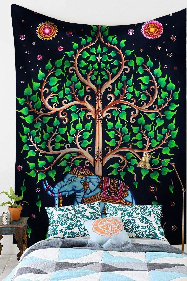 Boho Mandala Tapestry Wall Hanging Witchcraft Wall Cloth Tapestries Elephant Art Psychedelic Hippie Tapestry Macrame Wall Carpet