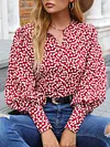 Cherry Print Round-Neck Loose Long Sleeve Hollow Casual Blouses&Shirts Tops