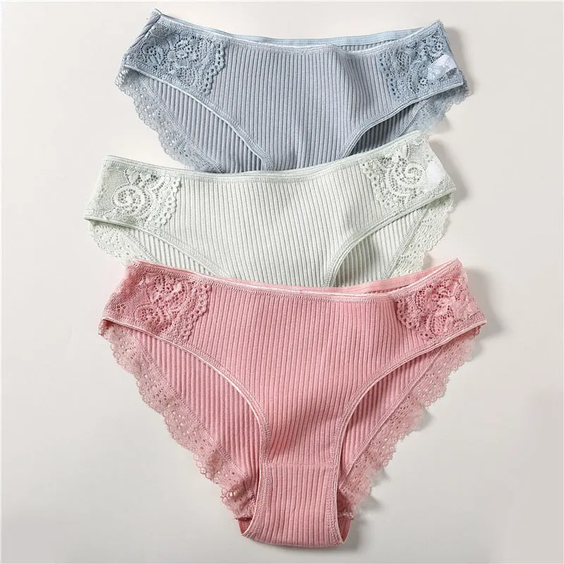 FINETOO Cotton Panty 3Pcs/lot Solid Women's Panties Comfort Underwear Skin-friendly Briefs Women Sexy Low-Rise Panty Intimates
