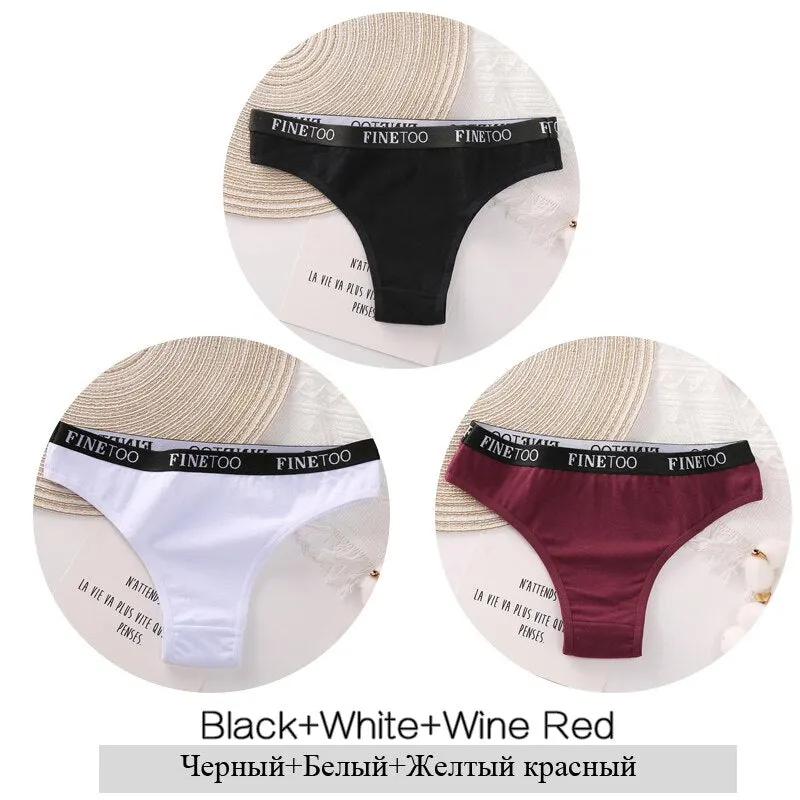 FINETOO 3Pcs Women Cotton Brazilian Panties Sexy Ladies Low-Rise Female Breathable Underpants Girls Soft Underwear Lingerie M-XL