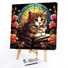 Cat Reading Book Glass Painting-Paint by Numbers Acrylic Painting 40*40CM