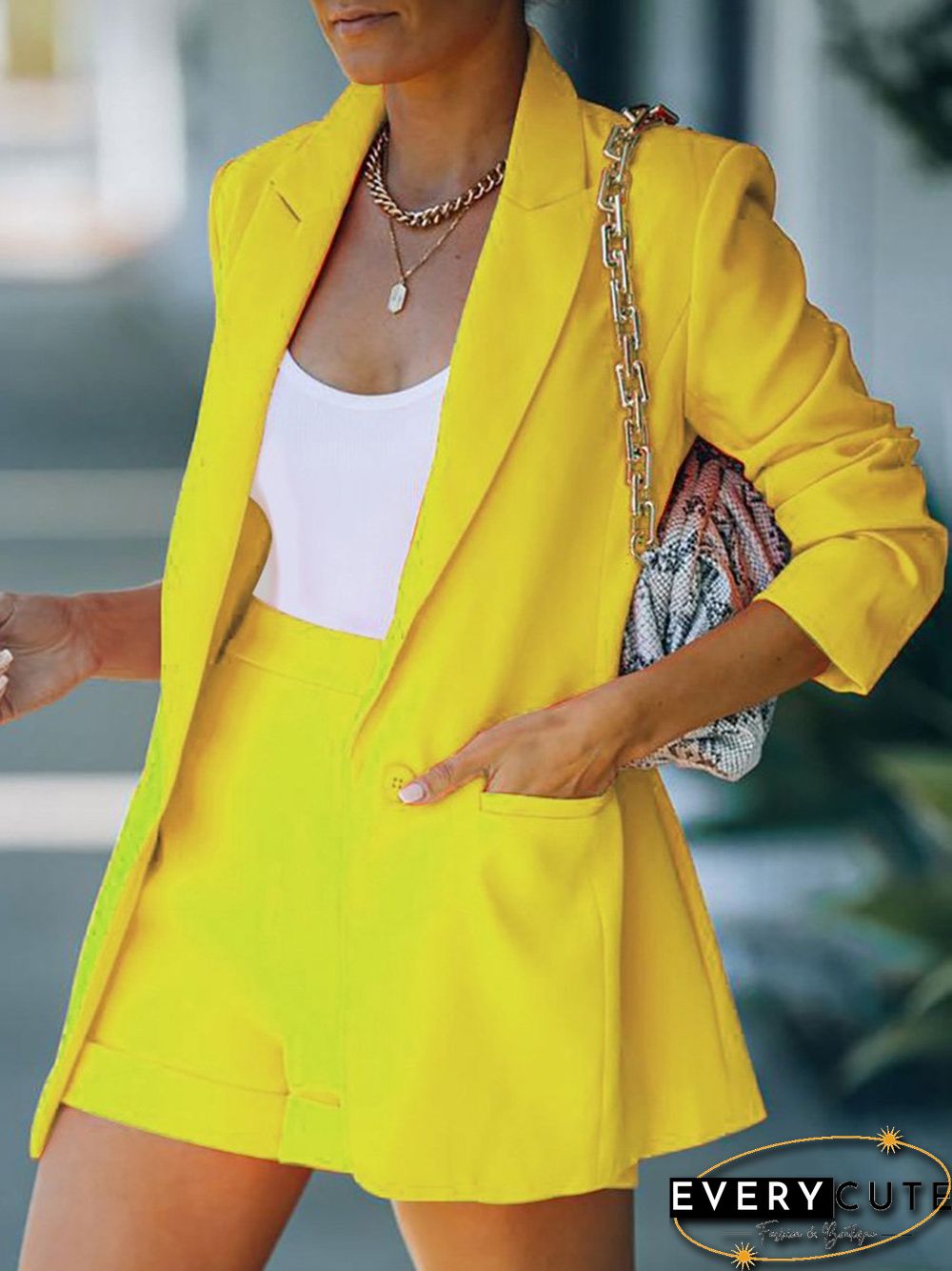 Solid Color Lapel Suit Shorts Suit P15001
