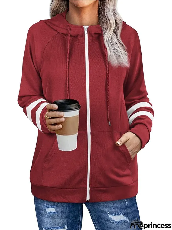 Sporty Zipper Long Sleeve Hoodies