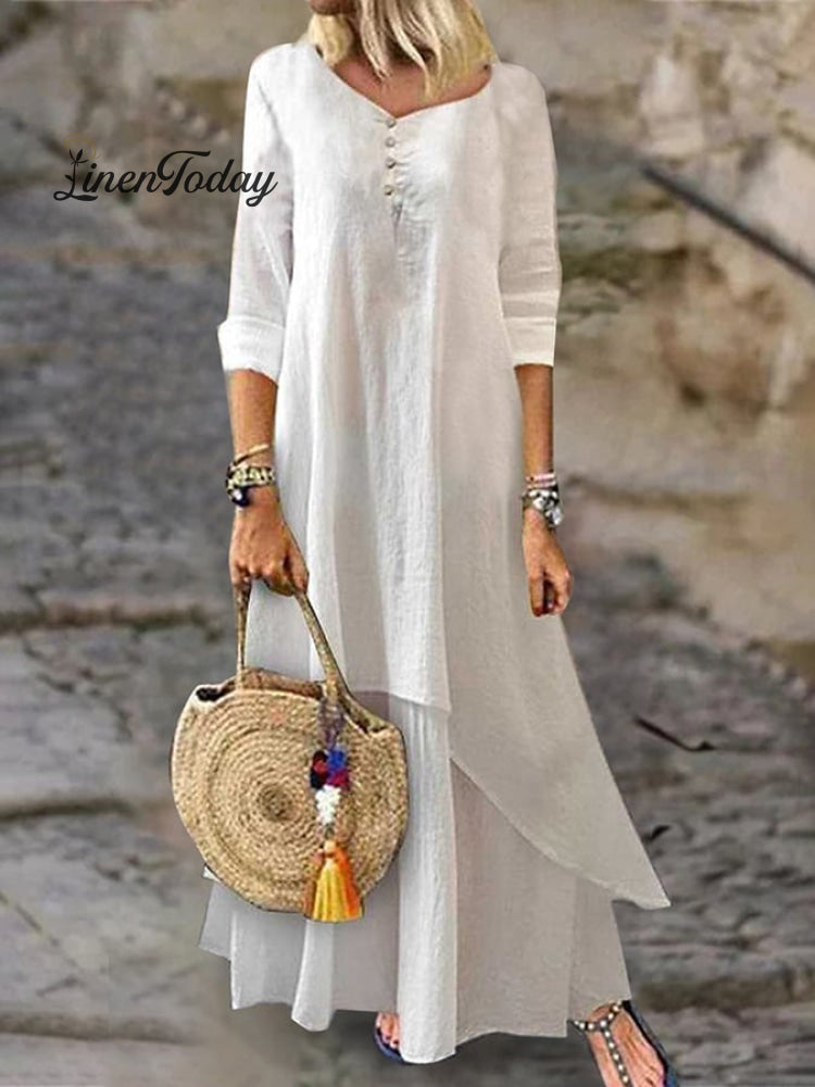 Loose Artistic Cotton Dress White / M