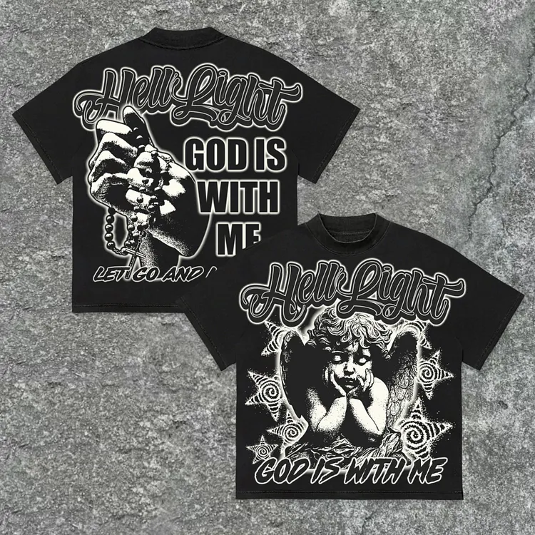 Hellstar God Is With Me Prayer Faith Graphics Cotton T-Shirt