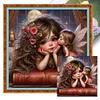 Girl And Elf-14CT Stamped Cross Stitch 40*40cm/15.75*15.75in