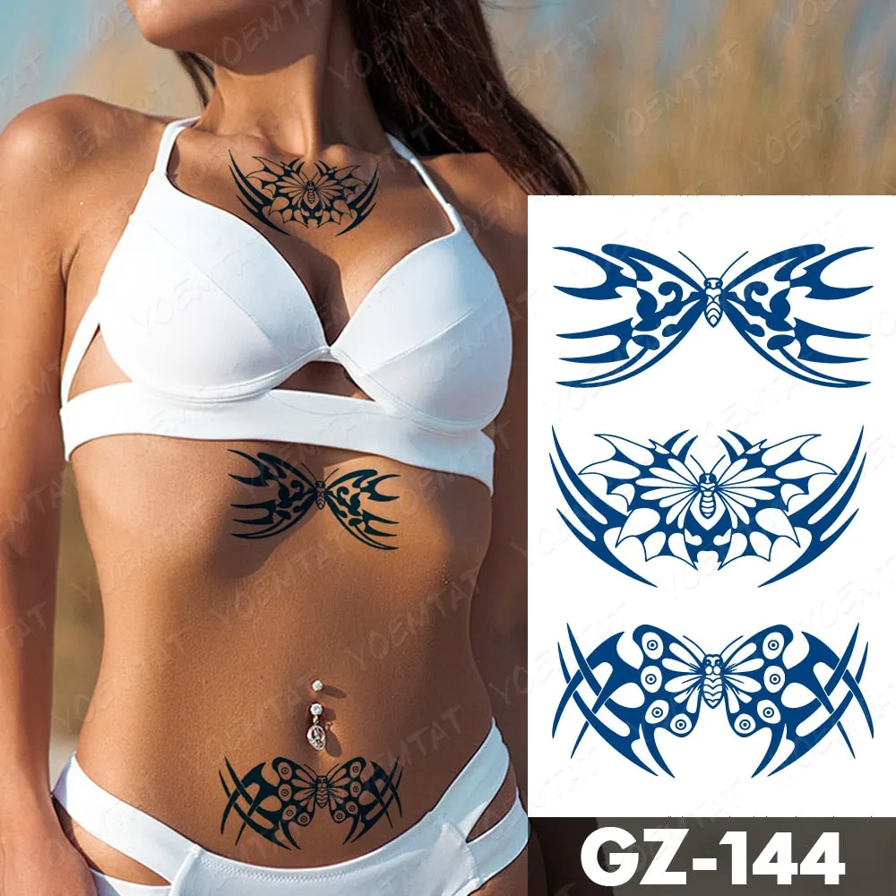 Juice Lasting Waterproof Temporary Tattoo Sticker Rose Butterfly Moon Sun Diamond Heartbeat Wave Flash Fake Tattoos Ink Body Art