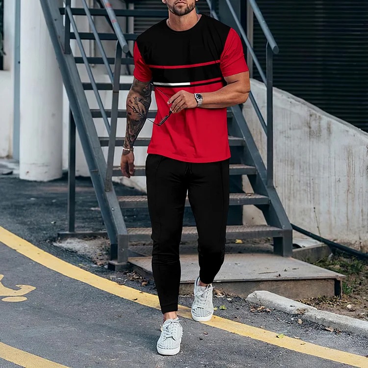 Men's Fashion Short Sleeve T-Shirt And Pants Co-Ord