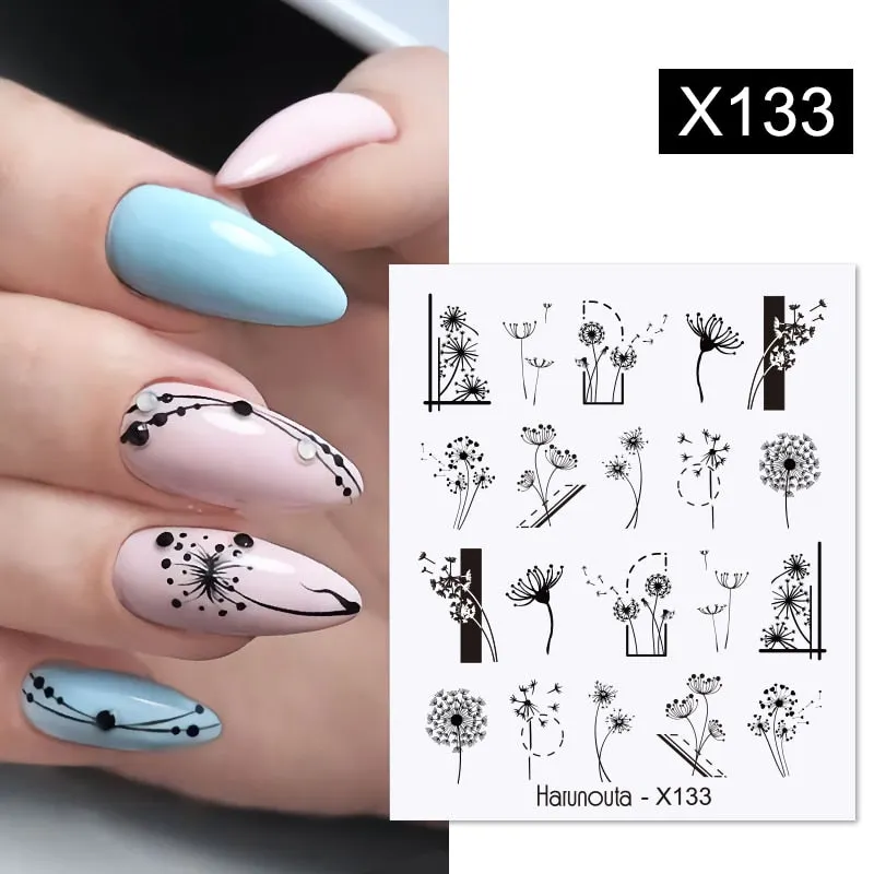 Harunouta Black Brush Color Block Nail Water Decals Valentine Geometric Lines Manicures Charms Sliders Nail Art Decoration Tips